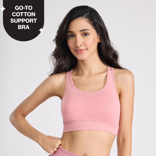 Nykd By Nykaa Cotton Slip On Sports Bra with Removable Cups NYK059 Pink