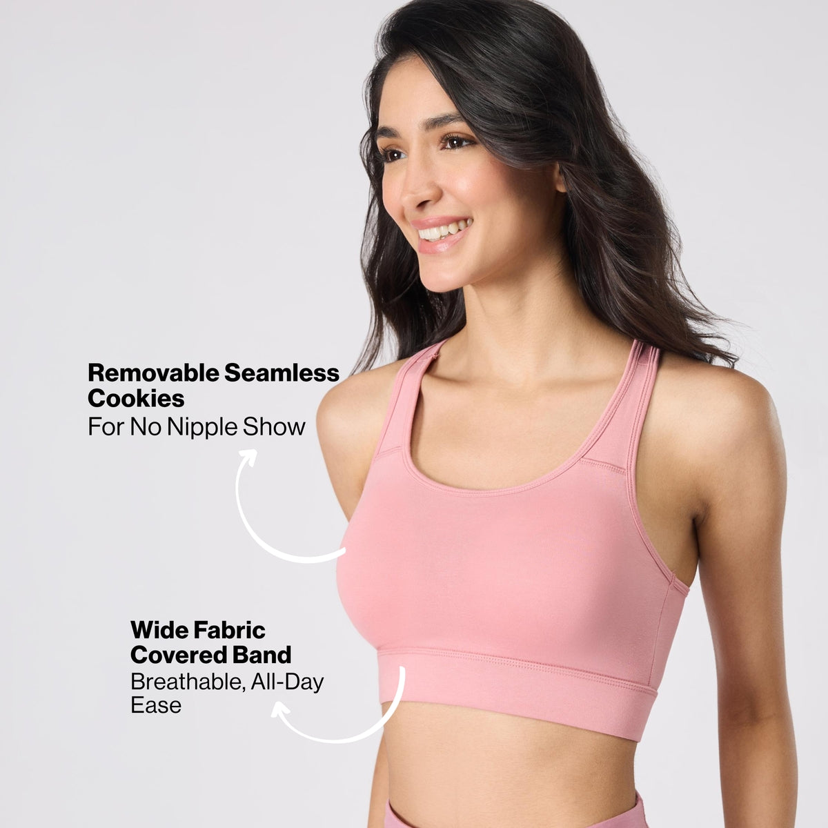 Nykd By Nykaa Cotton Slip On Sports Bra with Removable Cups NYK059 Pink