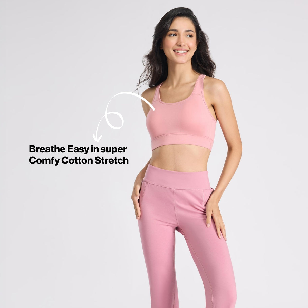 Nykd By Nykaa Cotton Slip On Sports Bra with Removable Cups NYK059 Pink