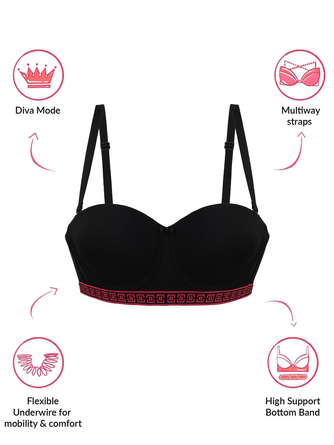 Lola & Mae Varsity Edit Strapless bra-LMB1020-Black