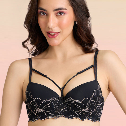 Lola & Mae The Parisian Cut Signature Strap Lacy Bra-Black LMB1025