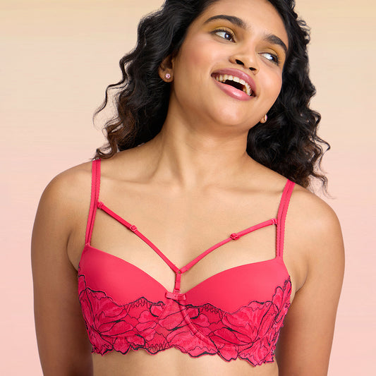 Lola & Mae The Parisian Cut Signature Strap Lacy Bra-LMB1025-Red