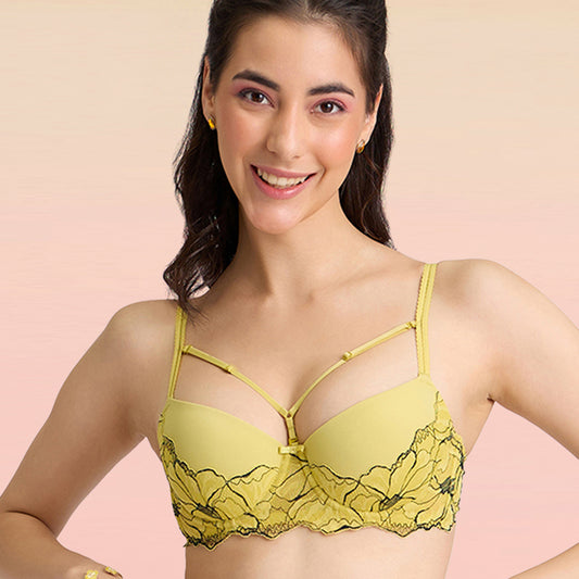 Lola & Mae The Parisian Cut Signature Strap Lacy Bra-Yellow LMB1025