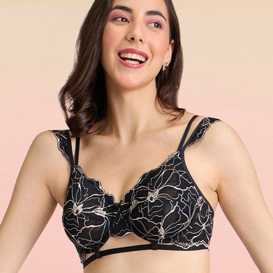 Lola & Mae  The Parisian Cut Contour Wired Lacy Bra-LMB1026-Black