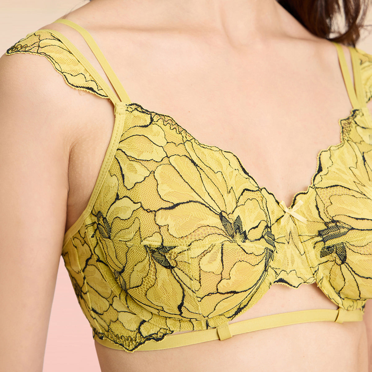 Lola & Mae  The Parisian Cut Contour Wired Lacy Bra  - Yellow LMB1026