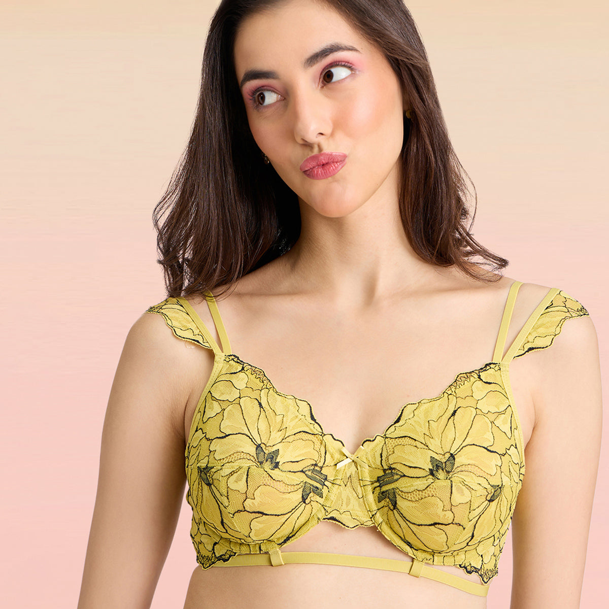 Lola & Mae  The Parisian Cut Contour Wired Lacy Bra  - Yellow LMB1026