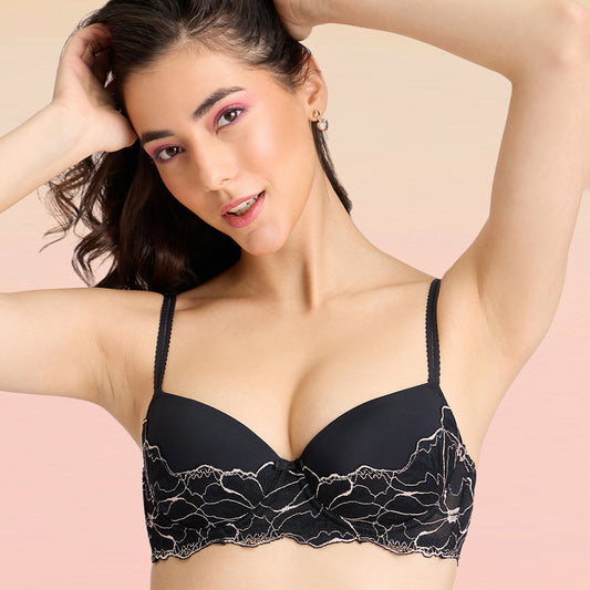 Lola & Mae  The Parisian Cut Padded Wired Lacy Bra -  LMB1039-Black