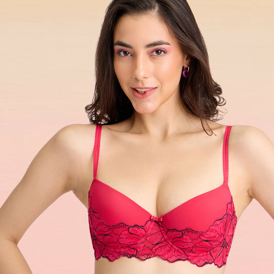 Lola & Mae  The Parisian Cut Padded Wired Lacy Bra -  LMB1039-Red