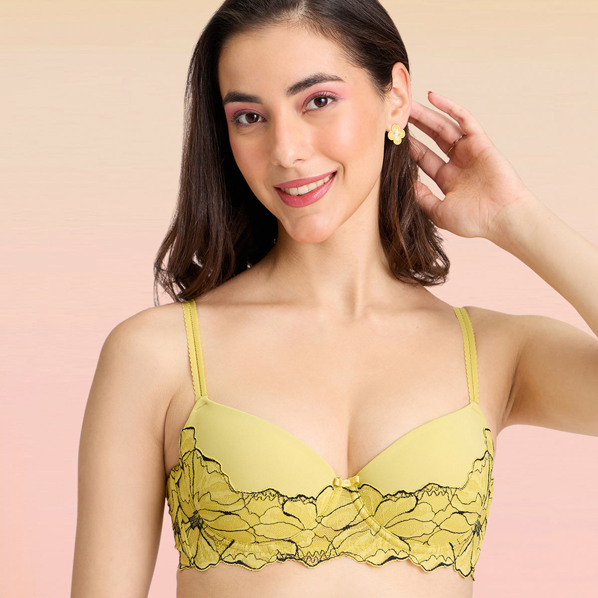 Lola & Mae  The Parisian Cut Padded Wired Lacy Bra -  LMB1039-Yellow