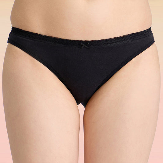 Lola & Mae  C.O.A.T Pack of 1 Bikini Panty With Trim Lace-LMP1007-Black