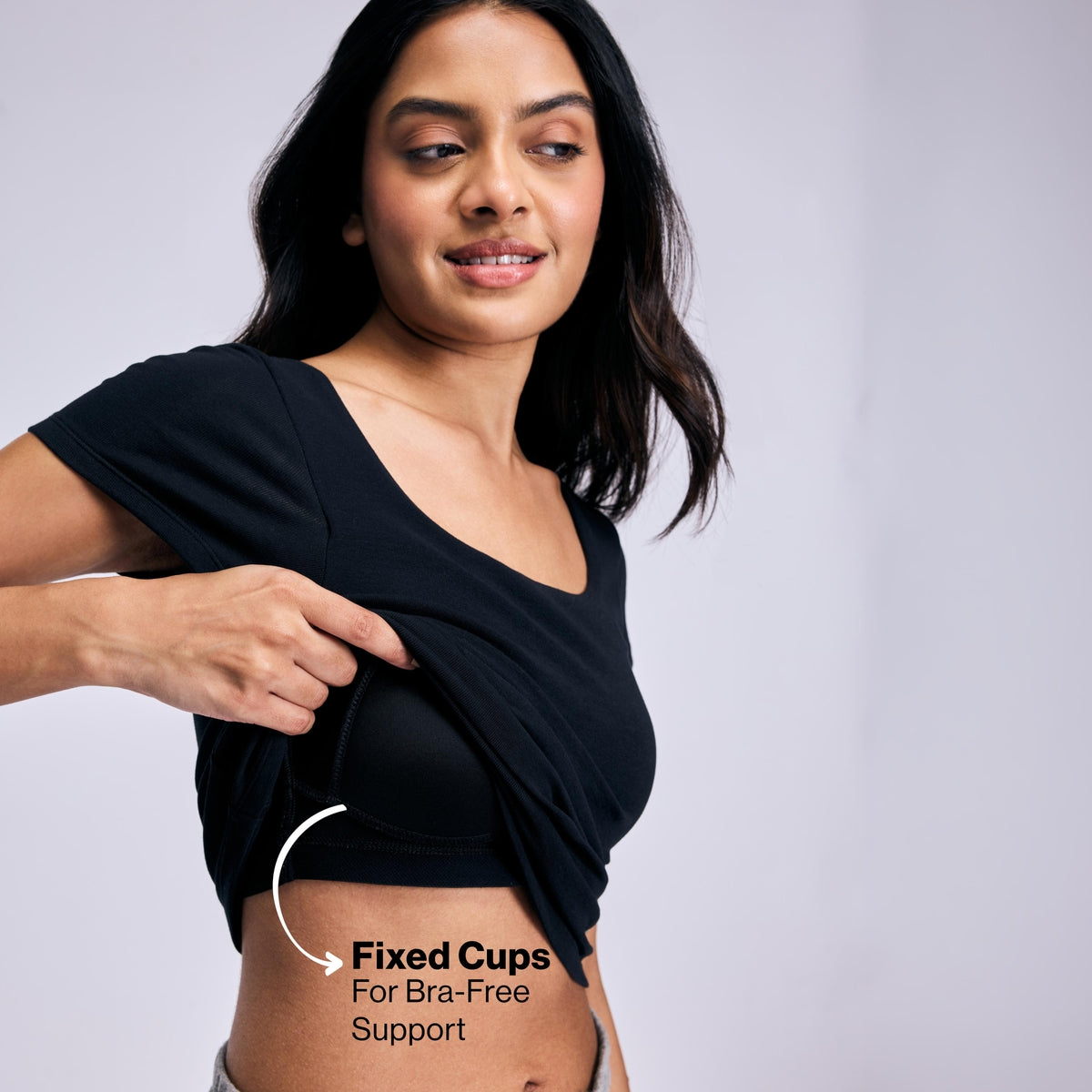 Nykd By Nykaa Inbuilt Bra Top in Cotton Stretch Rib NYAT507 Black