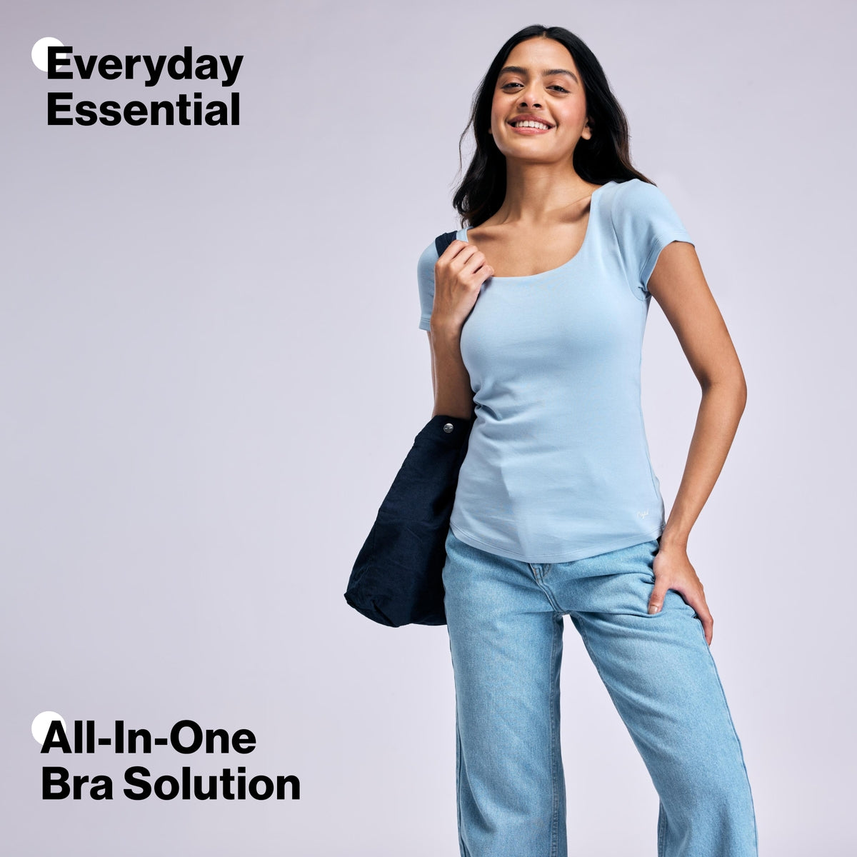 Nykd By Nykaa Inbuilt Bra Top in Cotton Stretch Rib NYAT507 Blue