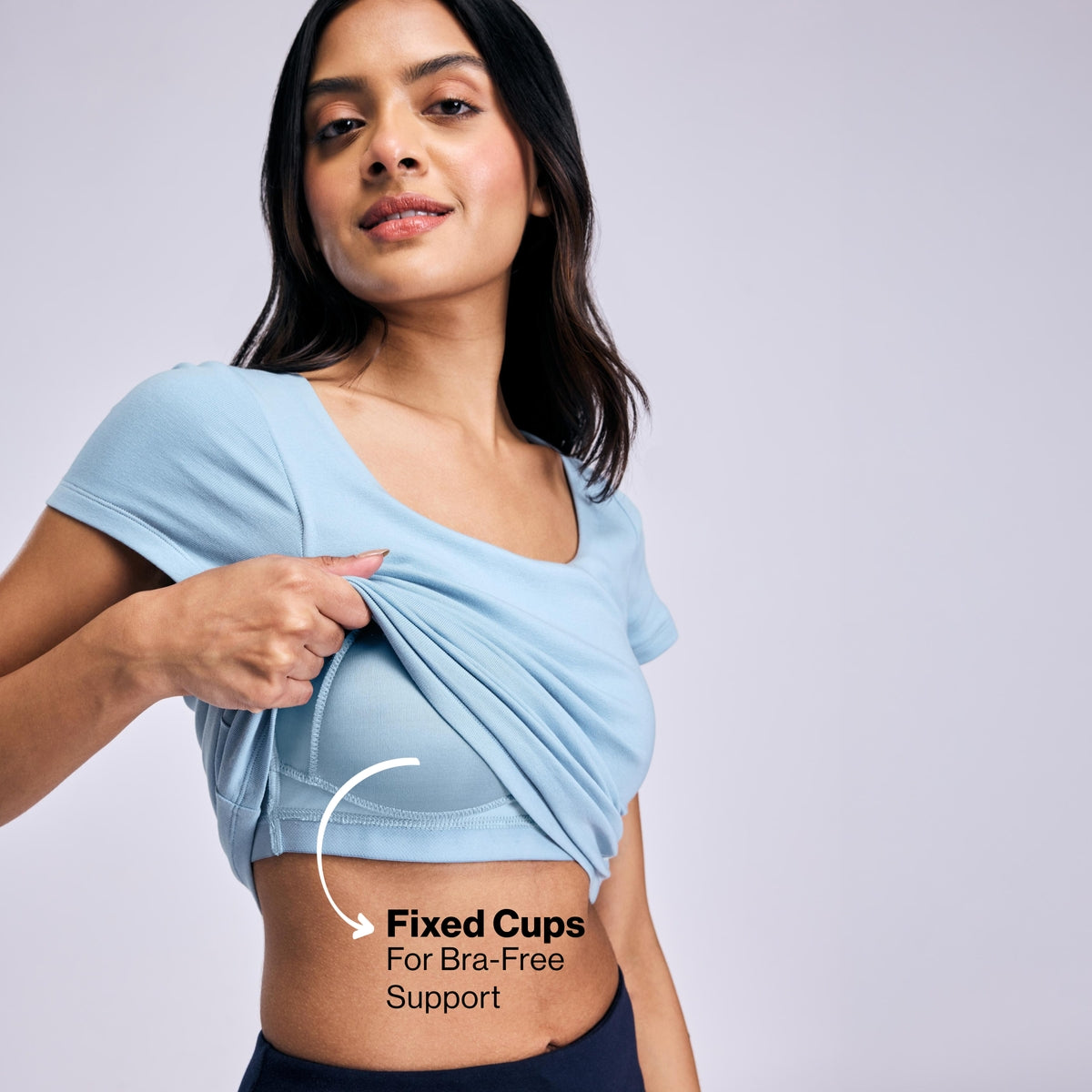 Nykd By Nykaa Inbuilt Bra Top in Cotton Stretch Rib NYAT507 Blue