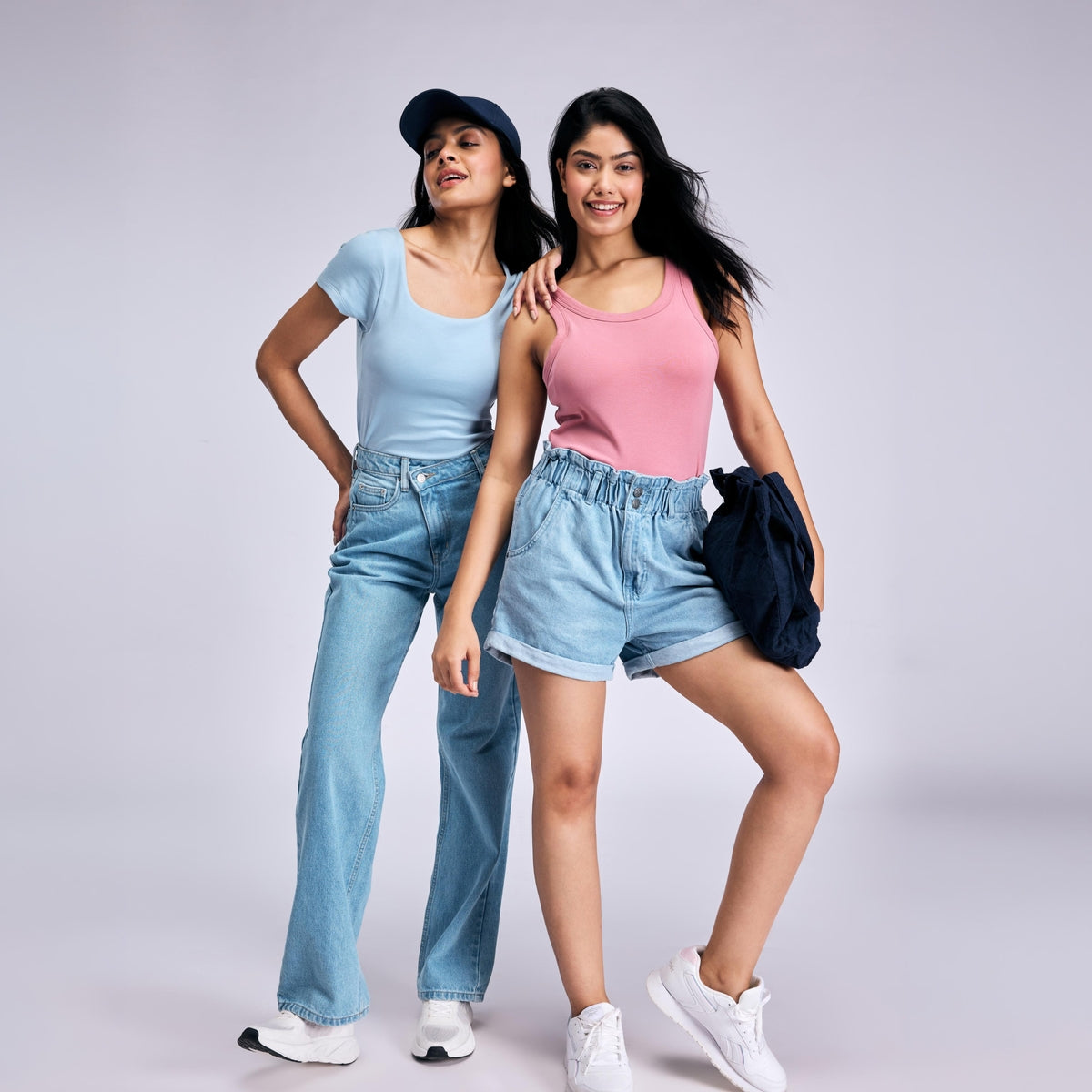 Nykd By Nykaa Inbuilt Bra Top in Cotton Stretch Rib NYAT507 Blue