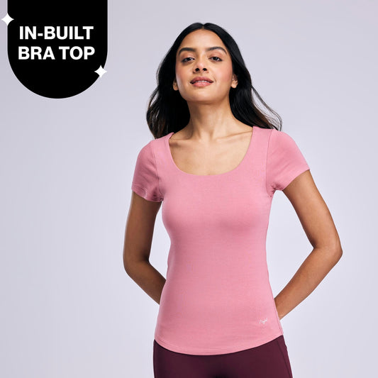 Nykd By Nykaa Inbuilt Bra Top in Cotton Stretch Rib NYAT507 Pink