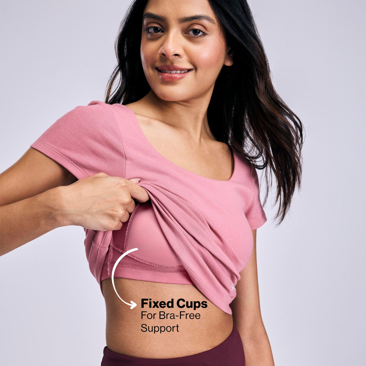 Nykd By Nykaa Inbuilt Bra Top in Cotton Stretch Rib NYAT507 Pink