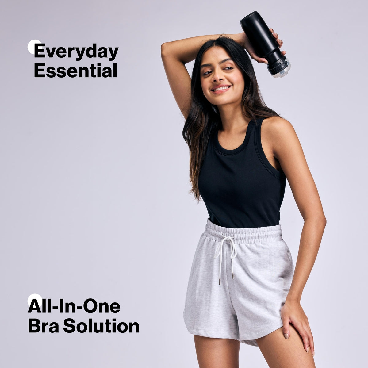 Nykd By Nykaa Inbuilt Bra Tank top in Cotton Stretch Rib NYAT512 Black