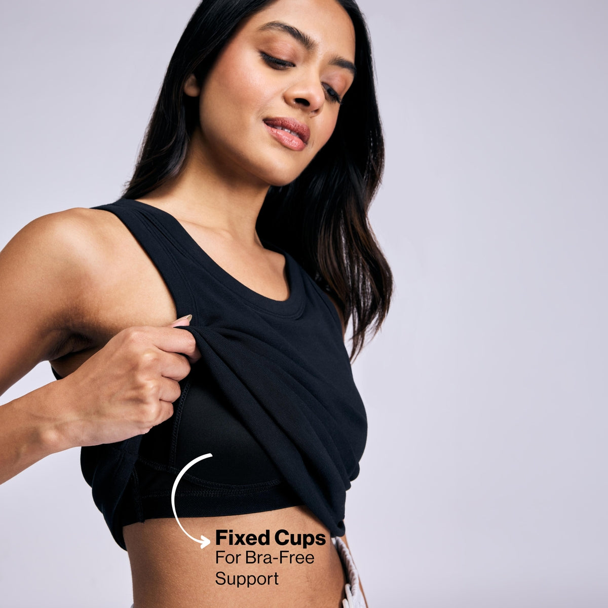 Nykd By Nykaa Inbuilt Bra Tank top in Cotton Stretch Rib NYAT512 Black