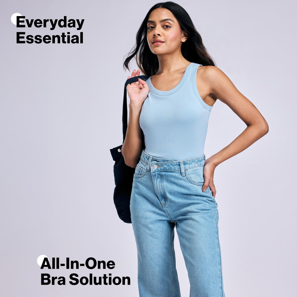 Nykd By Nykaa Inbuilt Bra Tank top in Cotton Stretch Rib NYAT512 Blue