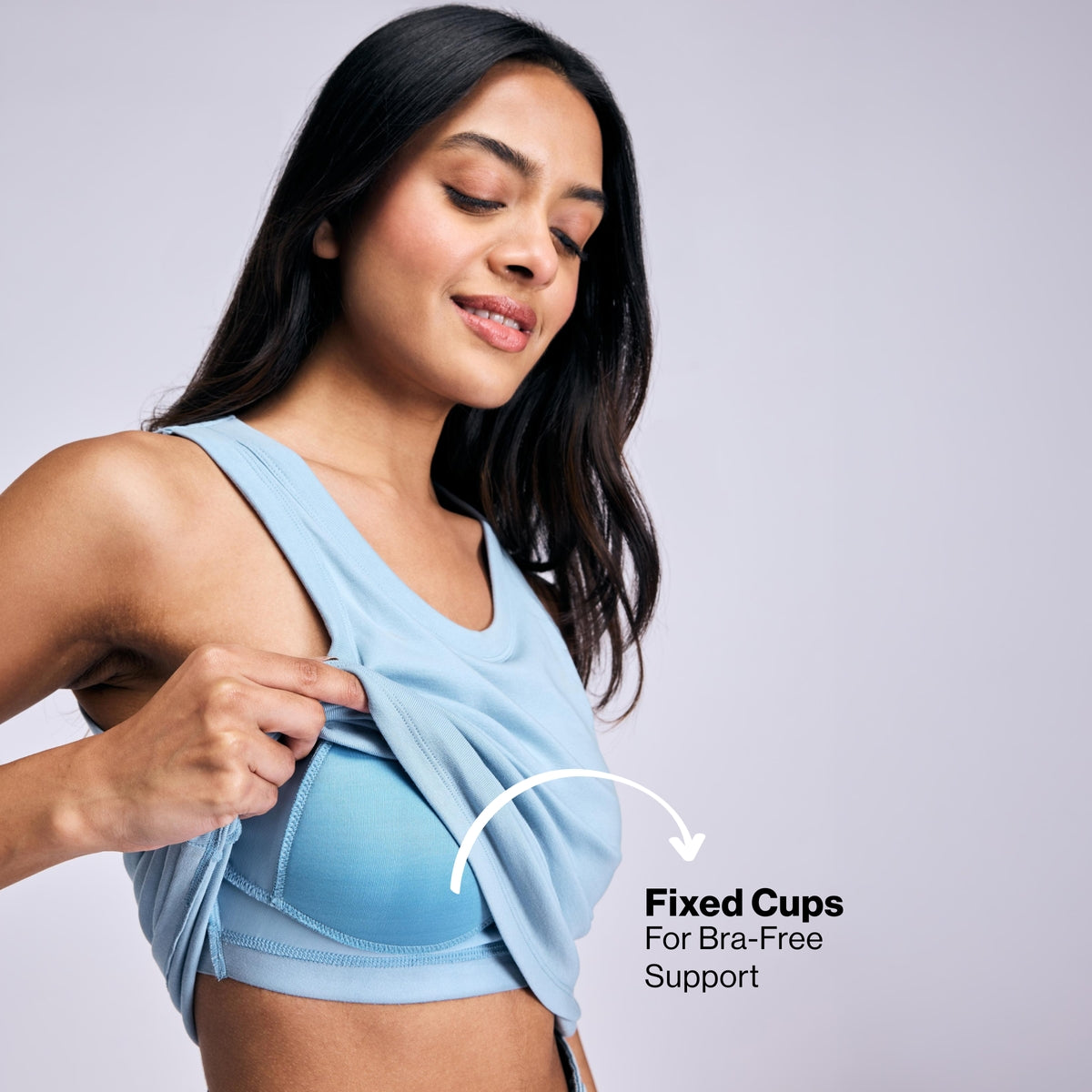 Nykd By Nykaa Inbuilt Bra Tank top in Cotton Stretch Rib NYAT512 Blue