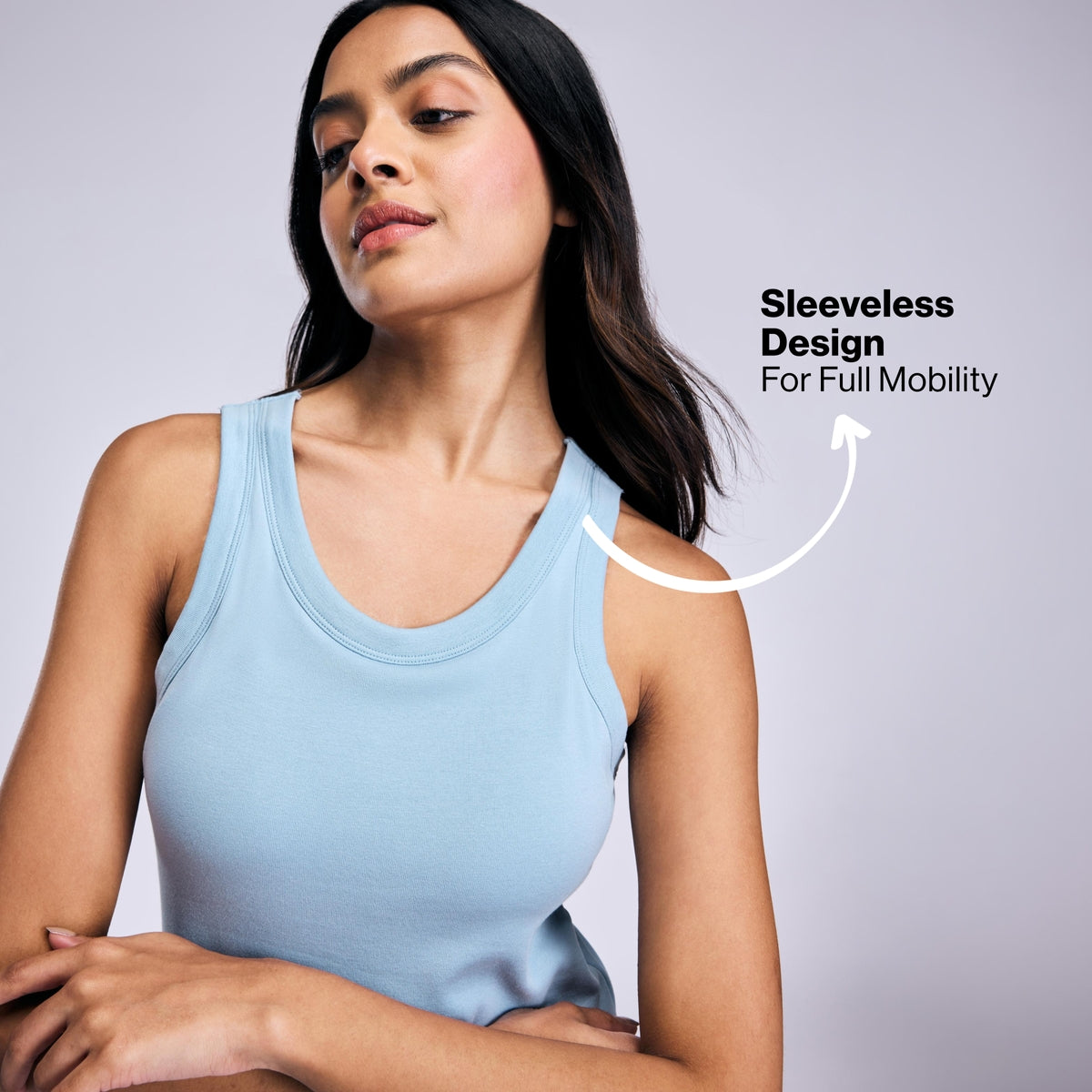 Nykd By Nykaa Inbuilt Bra Tank top in Cotton Stretch Rib NYAT512 Blue