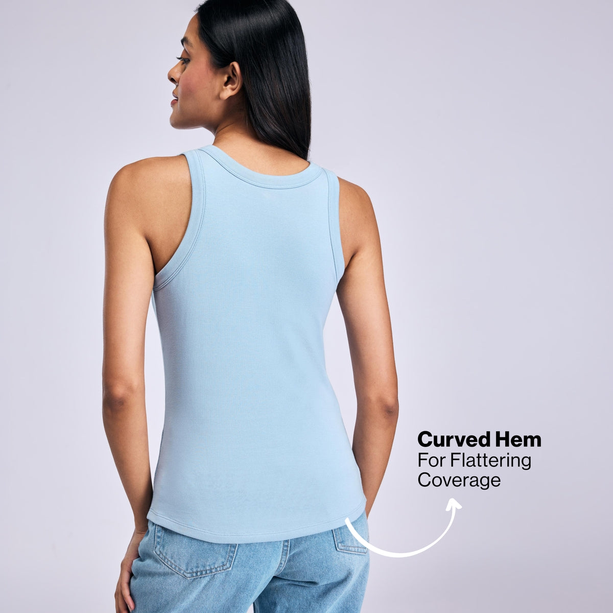 Nykd By Nykaa Inbuilt Bra Tank top in Cotton Stretch Rib NYAT512 Blue