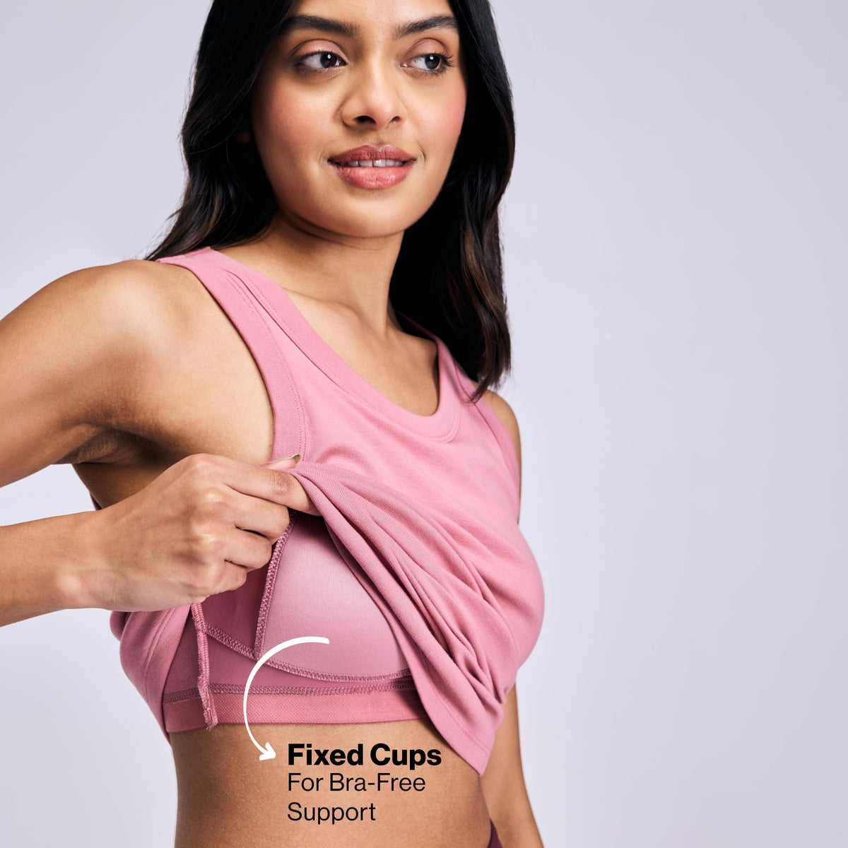Nykd By Nykaa Inbuilt Bra Tank top in Cotton Stretch Rib NYAT512 Pink