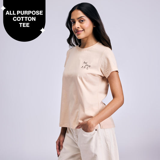 Nykd By Nykaa Breathe Cotton All Purpose Multi-Tasking Tee NYAT513 Irish Cream