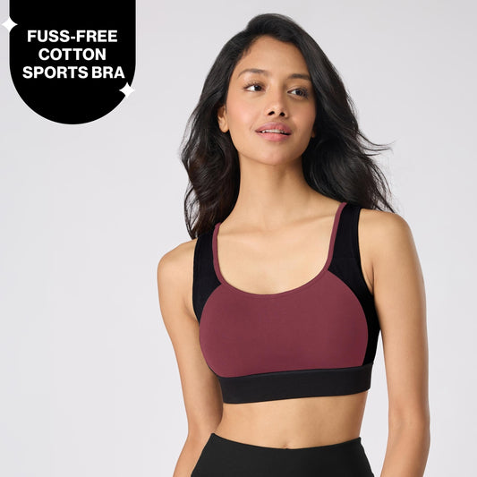 Nykd By Nykaa Mid Impact Everyday Cotton Racerback Sports Bra with Removable Cups NYK904 Fig