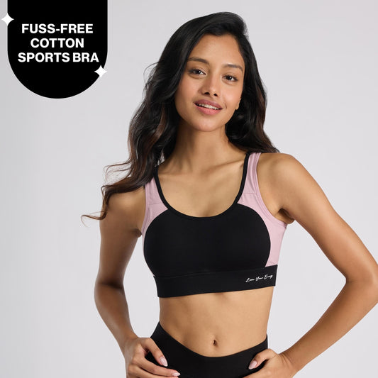 Nykd By Nykaa Cotton Stretch Slip On Sports Bra with Removable Cups NYK904 Jet Black