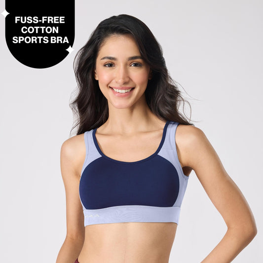 Nykd By Nykaa Mid Impact Everyday Cotton Racerback Sports Bra with Removable Cups NYK904 Navy