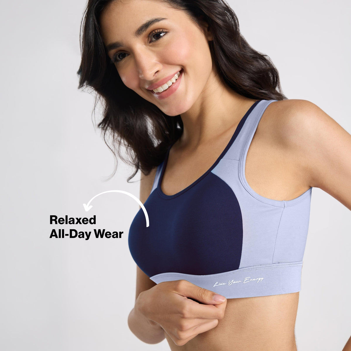 Nykd By Nykaa Mid Impact Everyday Cotton Racerback Sports Bra with Removable Cups NYK904 Navy