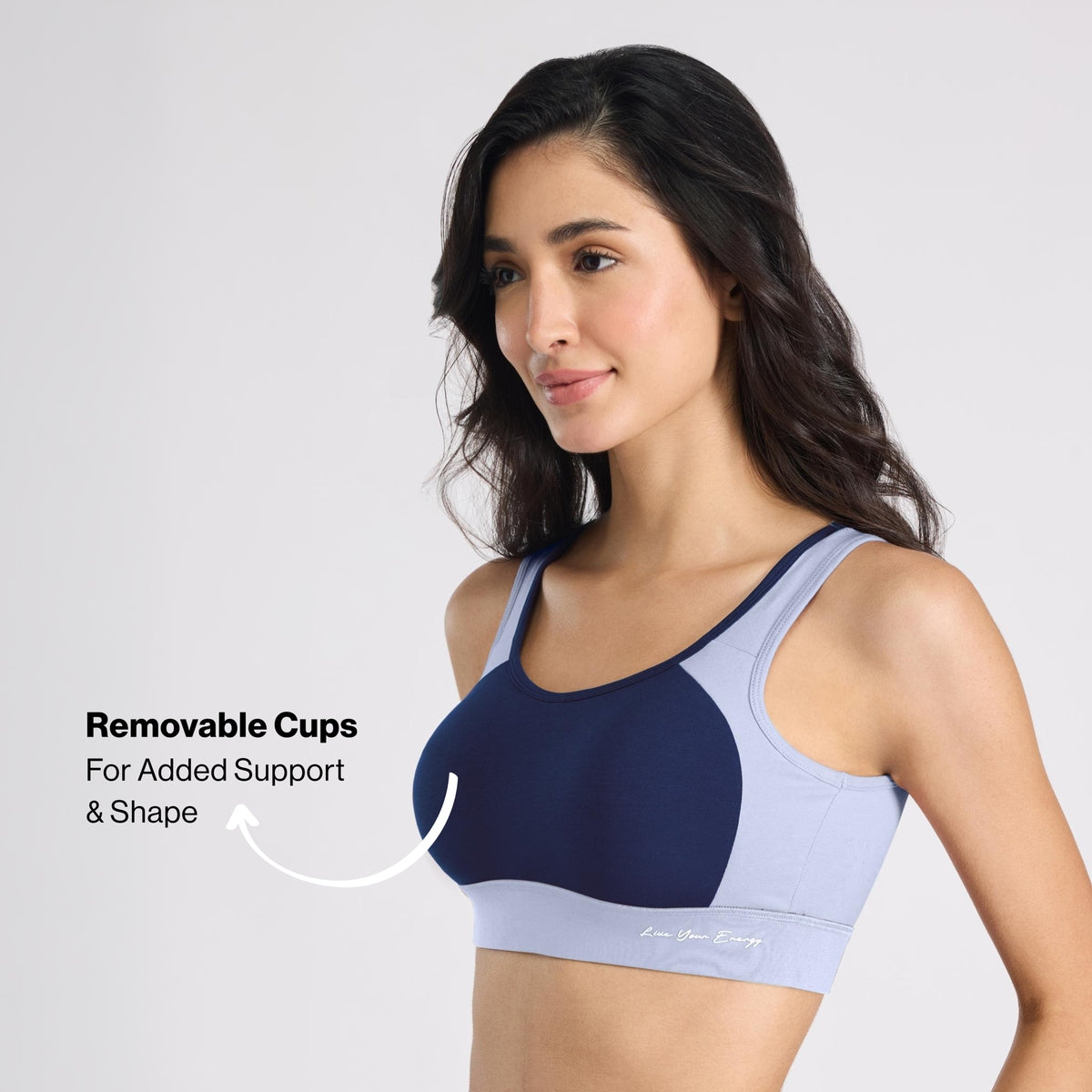 Nykd By Nykaa Mid Impact Everyday Cotton Racerback Sports Bra with Removable Cups NYK904 Navy