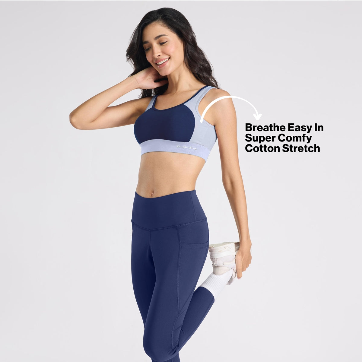 Nykd By Nykaa Mid Impact Everyday Cotton Racerback Sports Bra with Removable Cups NYK904 Navy