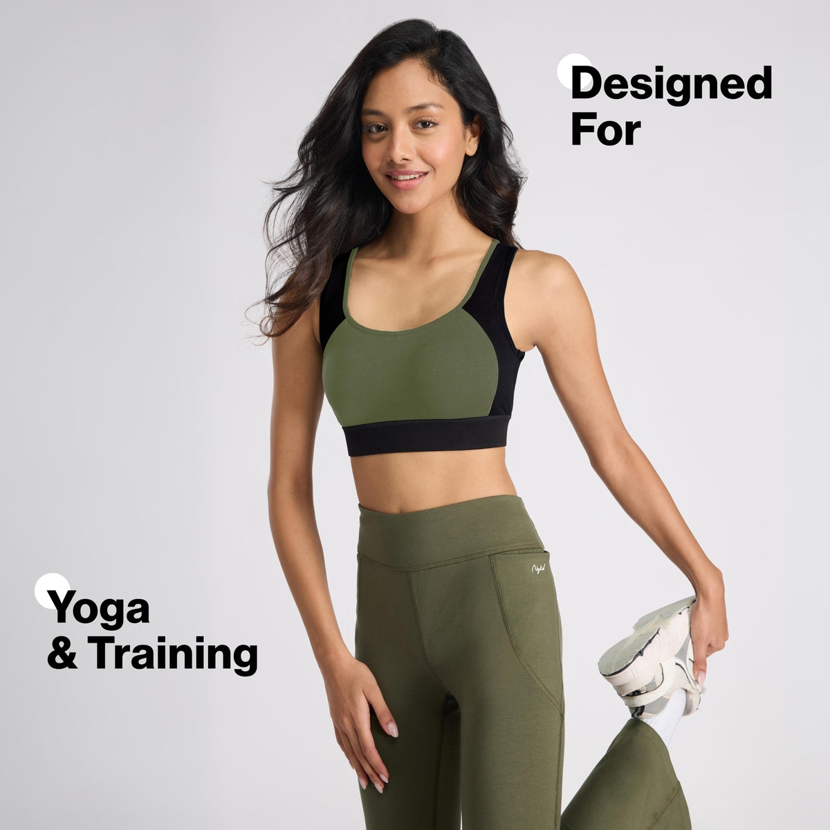 Nykd By Nykaa Cotton Stretch Slip On Sports Bra with Removable Cups NYK904 Olive