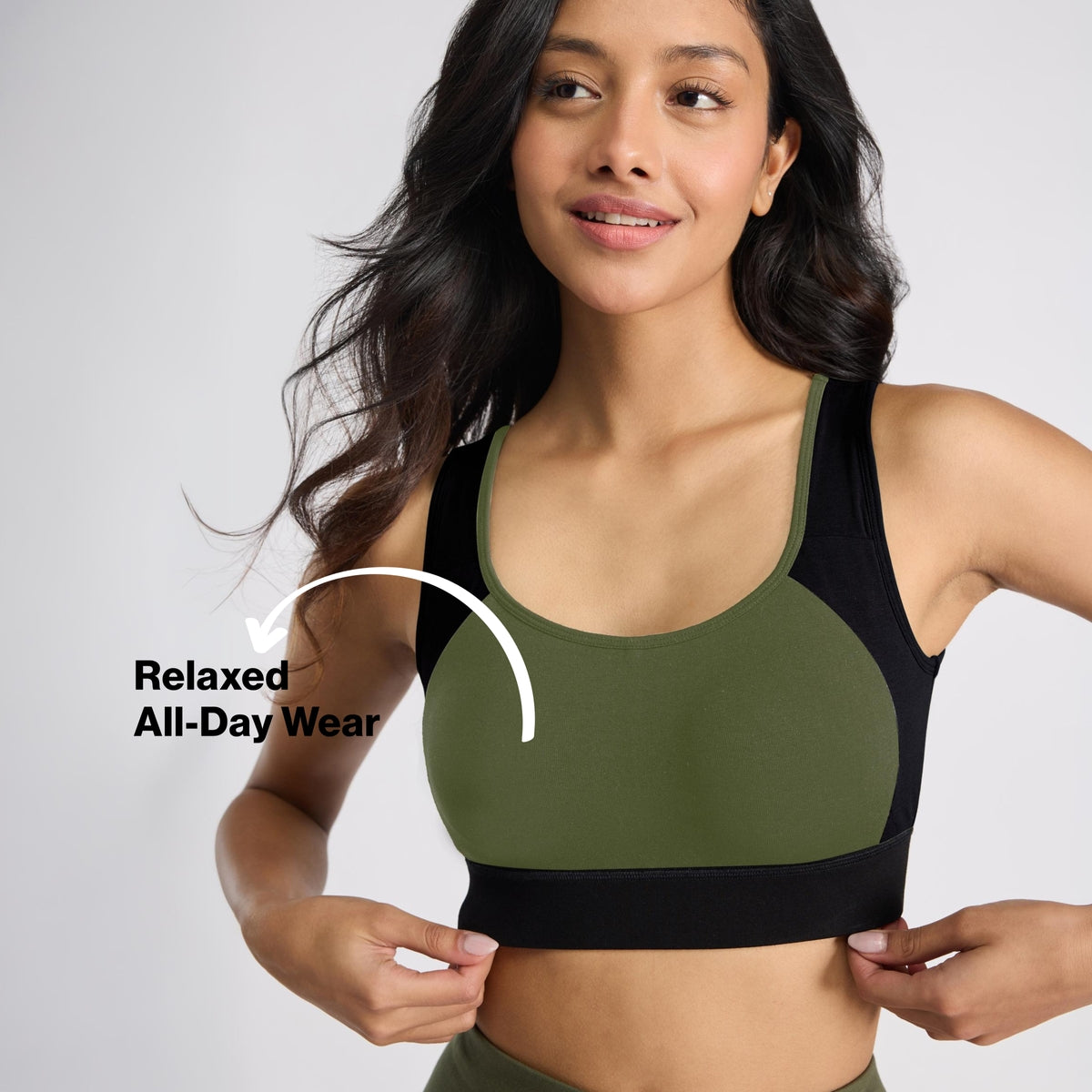 Nykd By Nykaa Cotton Stretch Slip On Sports Bra with Removable Cups NYK904 Olive