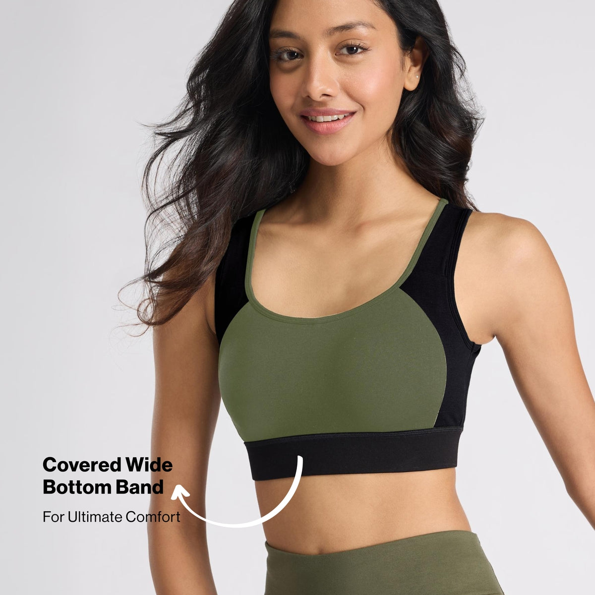 Nykd By Nykaa Cotton Stretch Slip On Sports Bra with Removable Cups NYK904 Olive