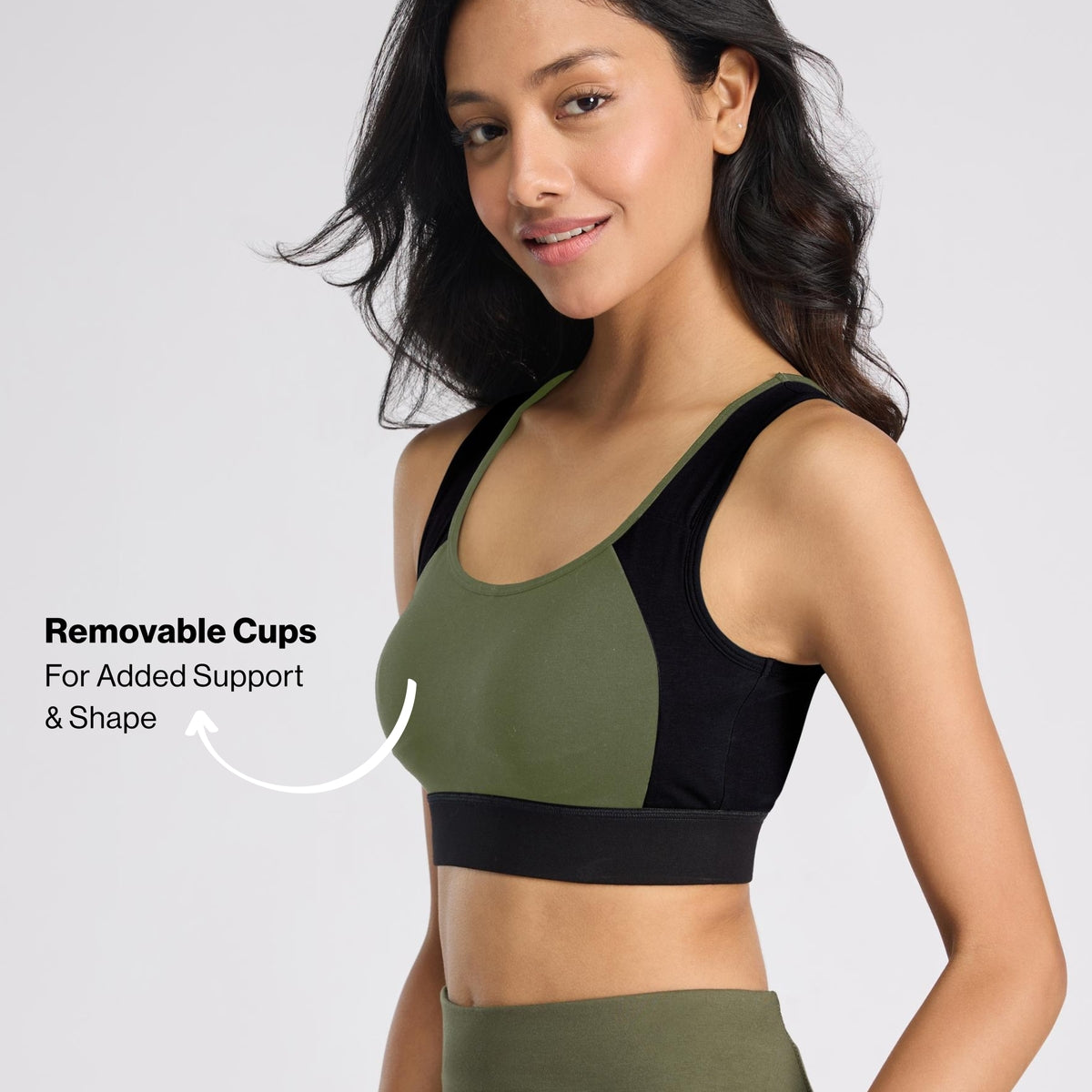 Nykd By Nykaa Cotton Stretch Slip On Sports Bra with Removable Cups NYK904 Olive