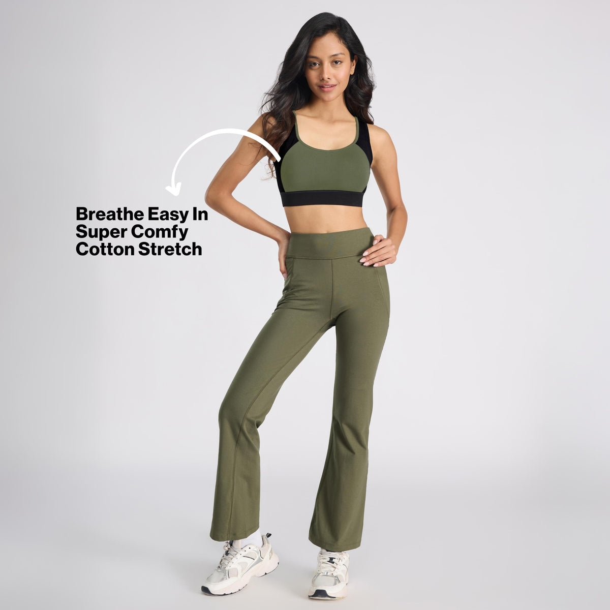 Nykd By Nykaa Cotton Stretch Slip On Sports Bra with Removable Cups NYK904 Olive