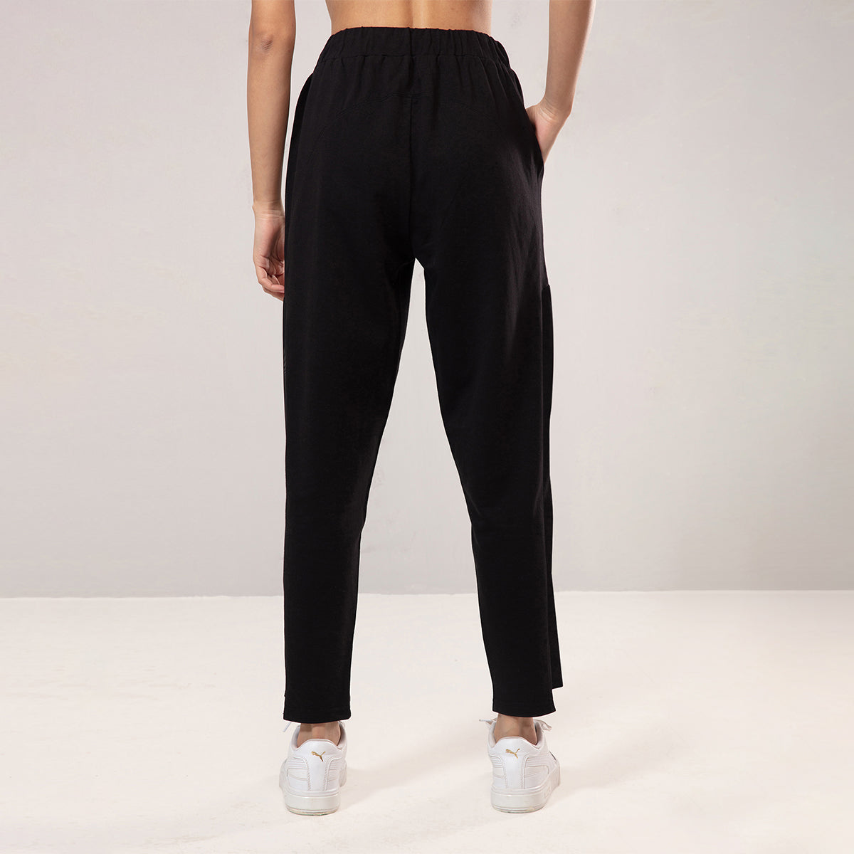 Nykd by Nykaa Cotton Terry Jogger with Adjustable Waist & Hi-low Hem Detail-NYAT236-A-Jet Black