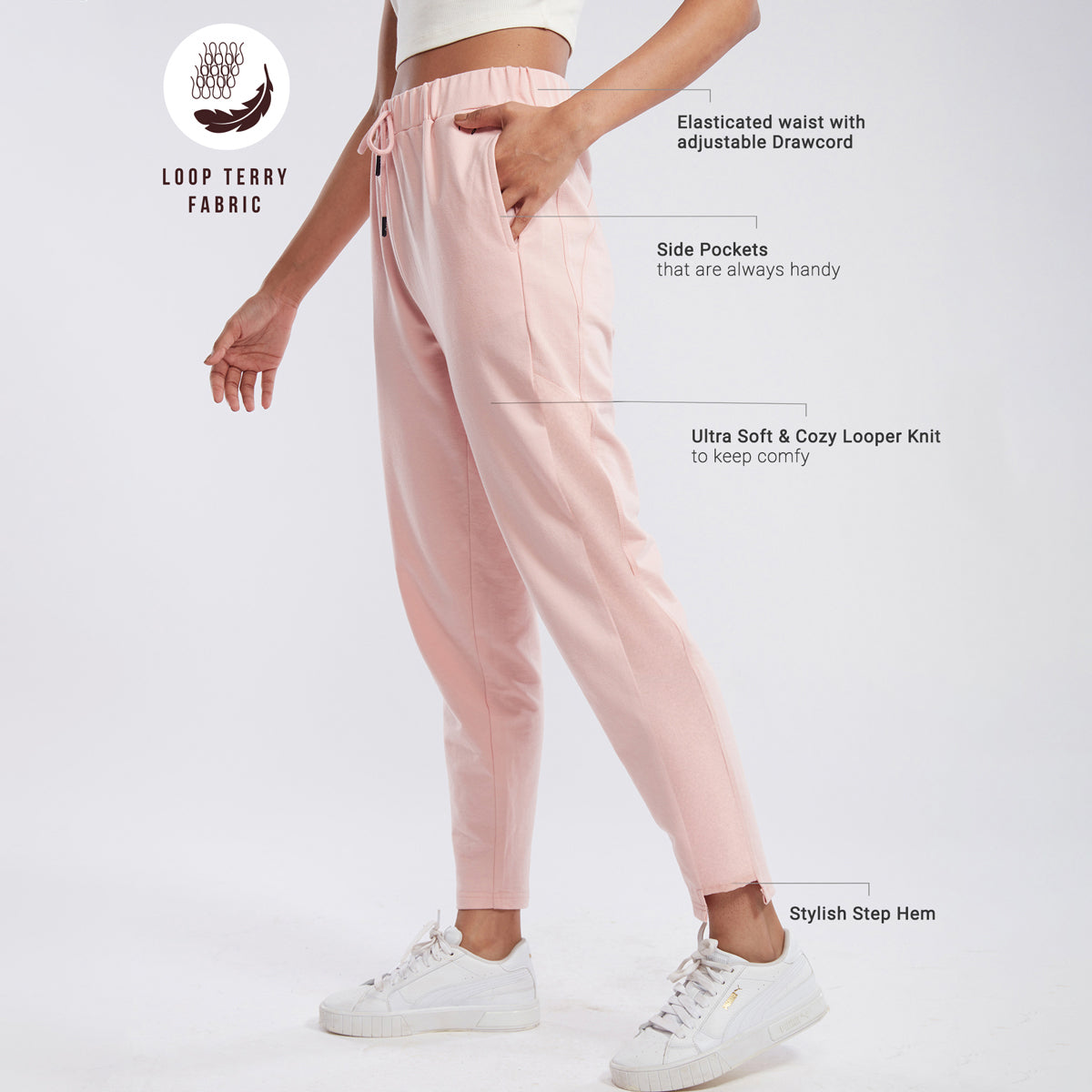 Nykd by Nykaa Cotton Terry Jogger with Adjustable Waist & Hi-low Hem Detail-NYAT236-A-lotus