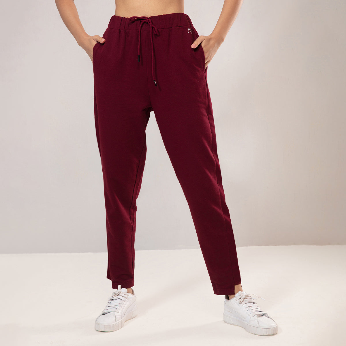 Nykd by Nykaa Cotton Terry Jogger with Adjustable Waist & Hi-low Hem Detail-NYAT236-A-Zinfandel