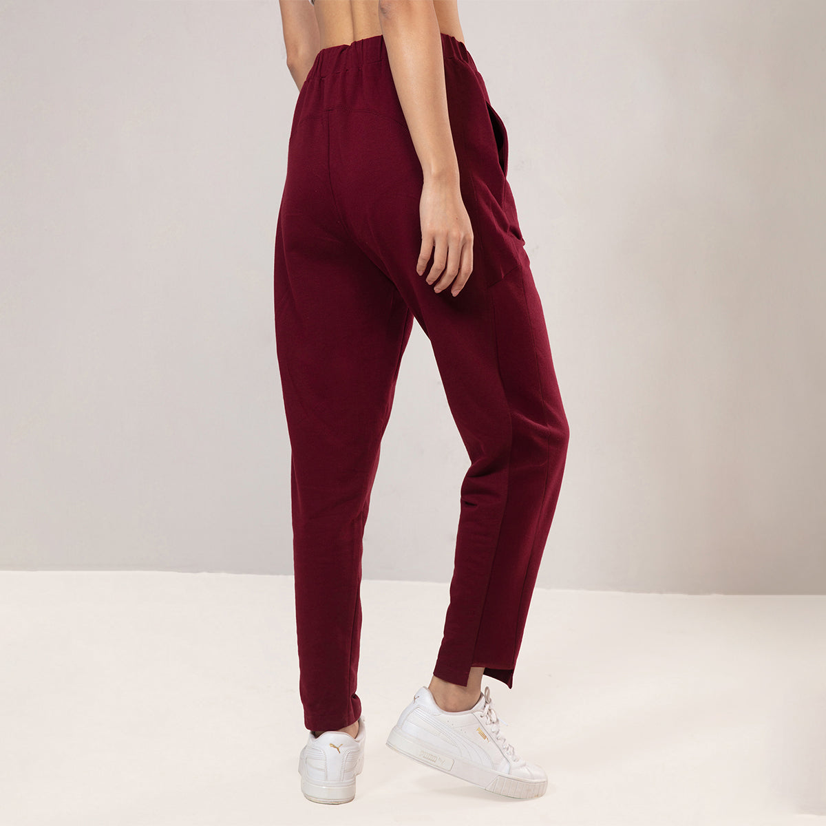 Nykd by Nykaa Cotton Terry Jogger with Adjustable Waist & Hi-low Hem Detail-NYAT236-A-Zinfandel