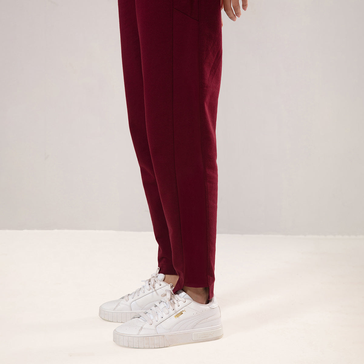 Nykd by Nykaa Cotton Terry Jogger with Adjustable Waist & Hi-low Hem Detail-NYAT236-A-Zinfandel