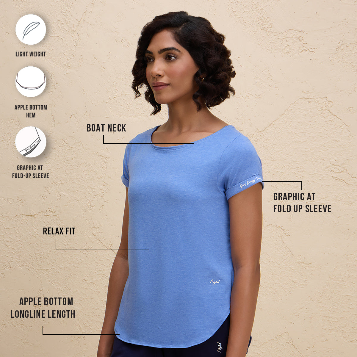 After Class Apple Bottom Flattering Longline Tee-NYAT272-Blue Melange