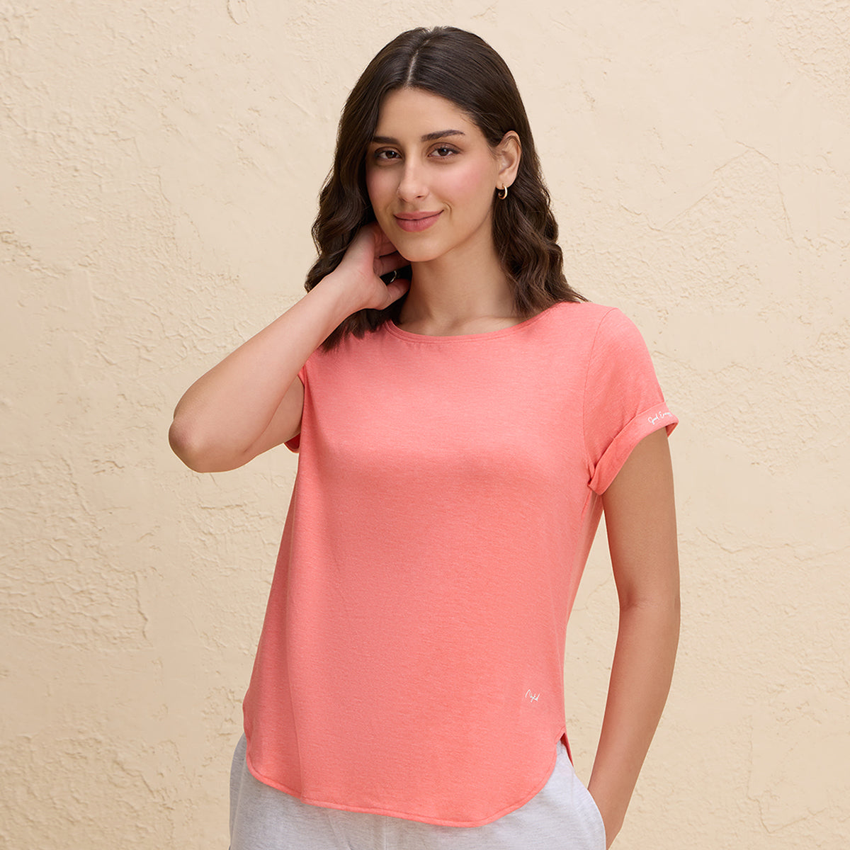 Super Comfy Longine tee with Flattering Coverage-NYAT272-Orange Melange