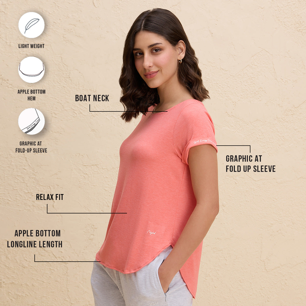 Super Comfy Longine tee with Flattering Coverage-NYAT272-Orange Melange