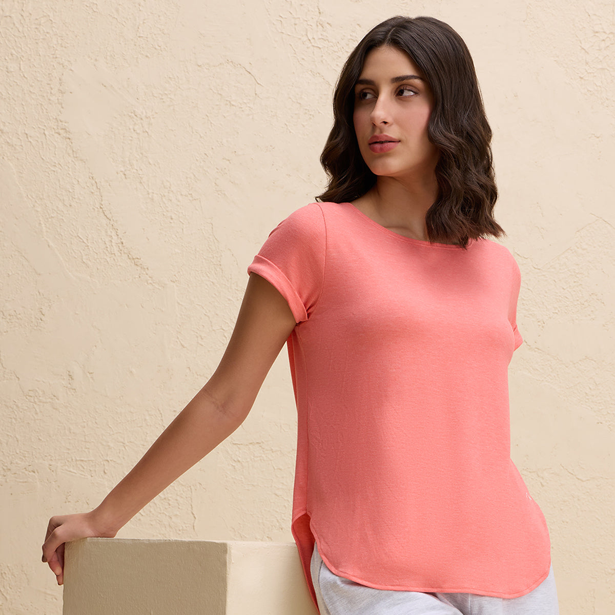 Super Comfy Longine tee with Flattering Coverage-NYAT272-Orange Melange