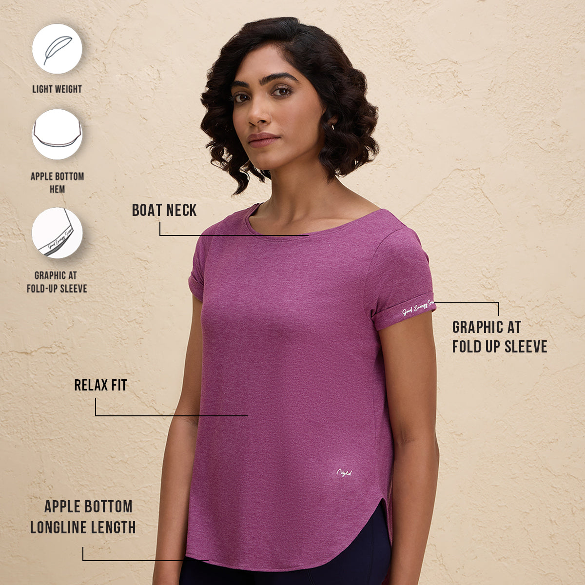 Super Comfy Longine tee with Flattering Coverage-NYAT272-Wine Melange