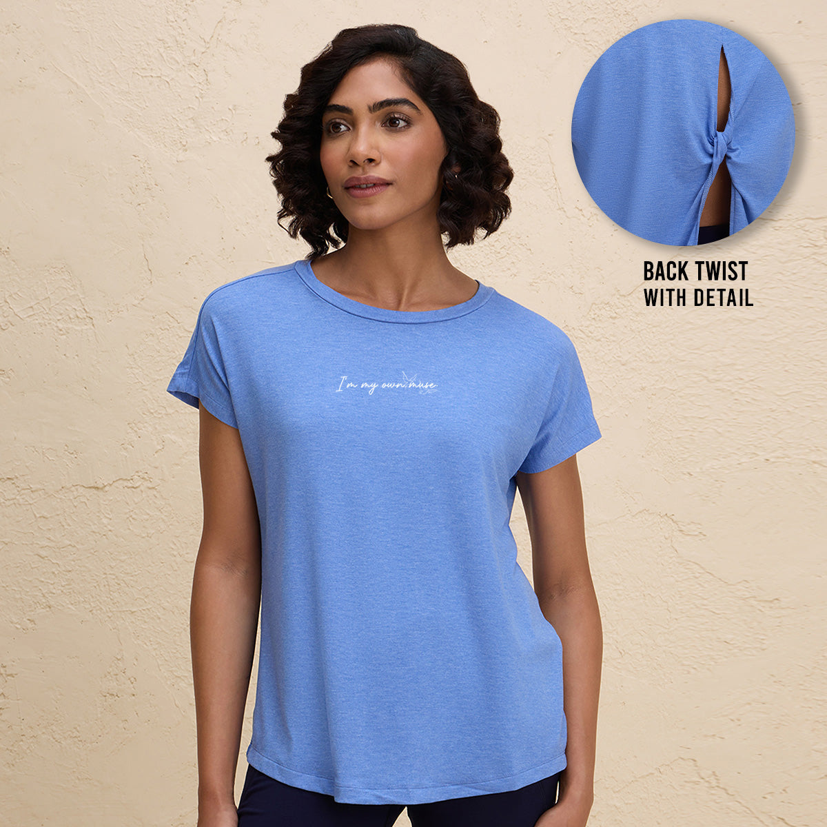 Super Comfy Relaxed Fit Tee with Stylish Back Knot Detail-NYAT279-Blue